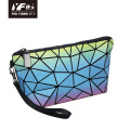 Custom color focus rainbow PU leather makeup bag