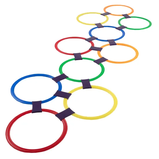 10 Multi-Colored Plastic Rings & 15 Connectors: Versatile Sensory Hopscotch Game Set for Indoor and Outdoor Play