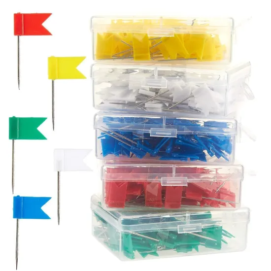 100-Pack Multicolored OfficeMate Plastic Flags and Map Push Pins