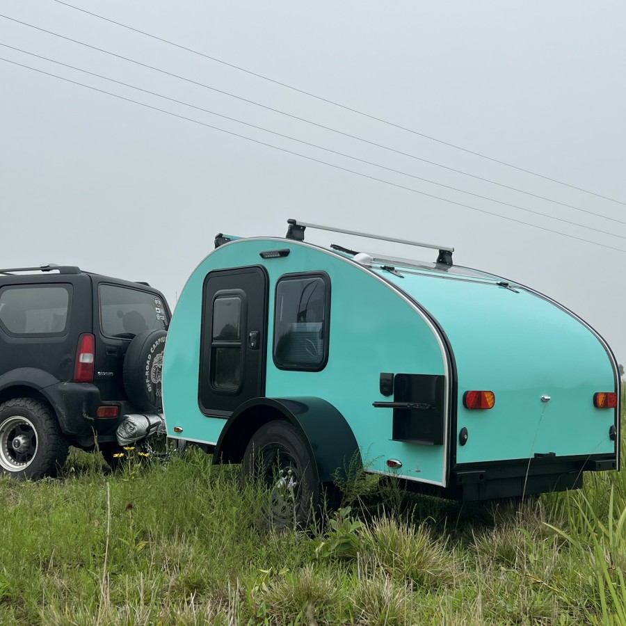 outdoor tiny house caravan teardrop trailer with shower