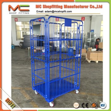 Heavy duty foldable 4 doors roll container with divider