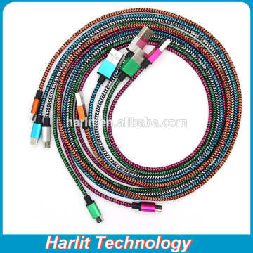Durable Fabric Braided Micro USB Data Sync Charging Cables With Metal Plated Plug