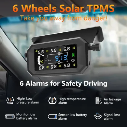 6 Wheels Sensor Solar Tire Pressure Monitoring System
