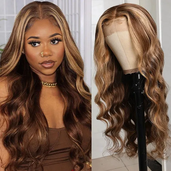 Full Lace Wig 150% Density Color Ombre Wigs #27/#613 Brazilian Remy Piano Color Human Hair Lace Front Wig 8"-30"