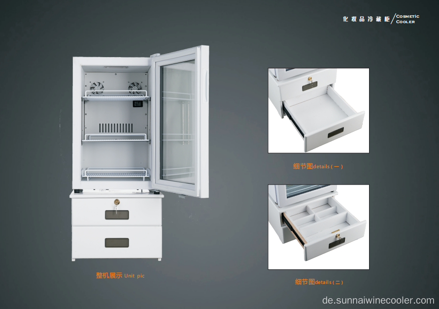 Home Edelstahl 66L Schönheit Tragbarer Minikühlschrank