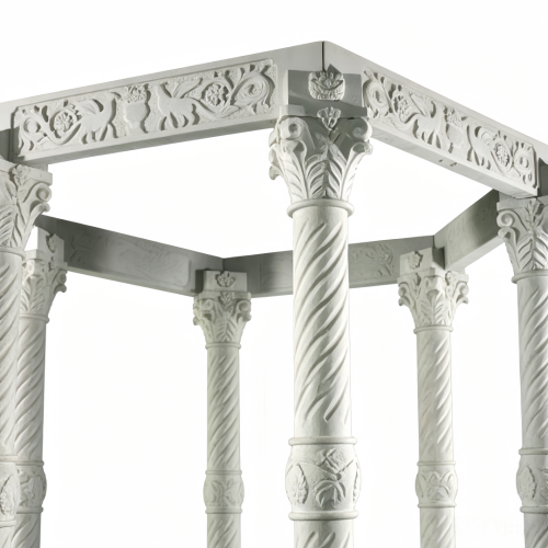 White Marble Gazebo Integrated Benches Classic Fluted Column