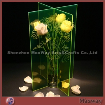 Yellow elegant table top acrylic vase/flower holder wiht flower design