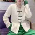 Bouton de mode de style chinois V Cardigan tricoté à col en col