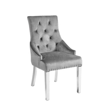 Gray and Chrome Crushed Velvet Dining Chairs with Knockers