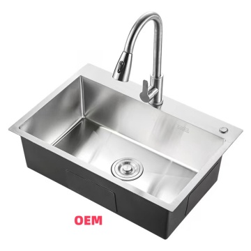 Modern Rectangular Brushed Stainless Steel Single Bowl Kitchen Sink with Drainage