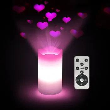 KSWING LED Valentine Candles: Enhance Your Home Decor with Romantic Pink Heart Projector Lights - Includes Remote and Timer