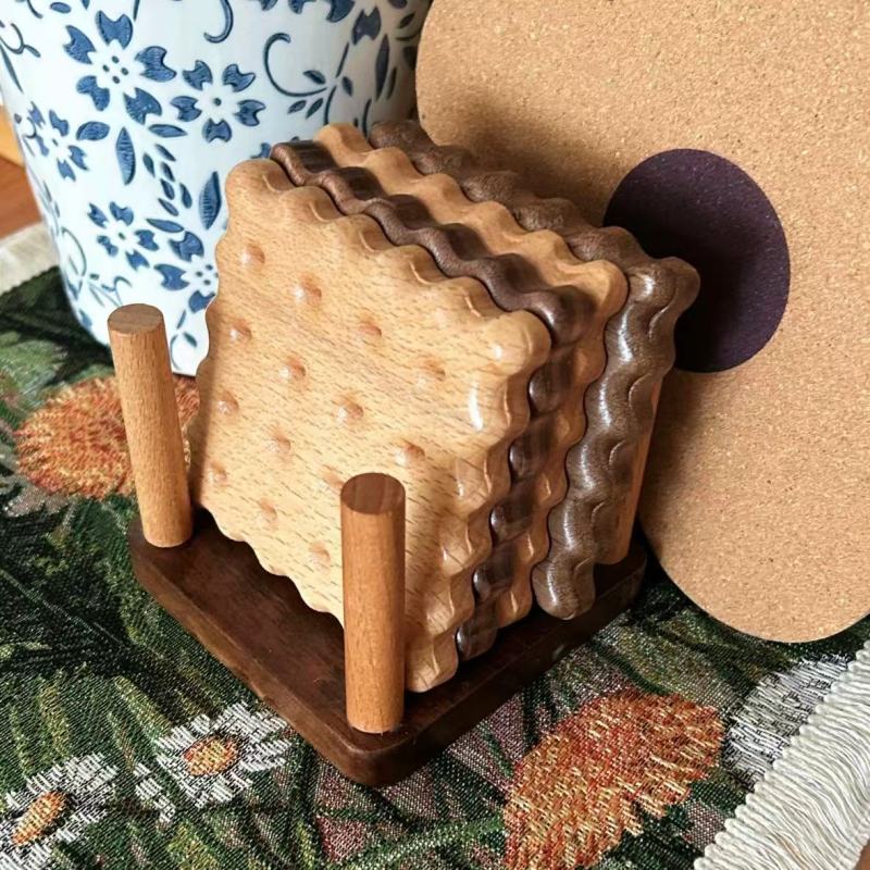 Wooden Cookie-Shaped Coasters with Realistic Texture