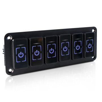 6 Gang Rocker Switch Panel 12/24V Smart Touch Button LED Light Waterproof for SUV Truck Trailer ATV Marine