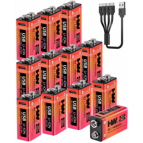 باتری لیتیومی قابل شارژ USB-C 12PCS 9V 5180mWh
