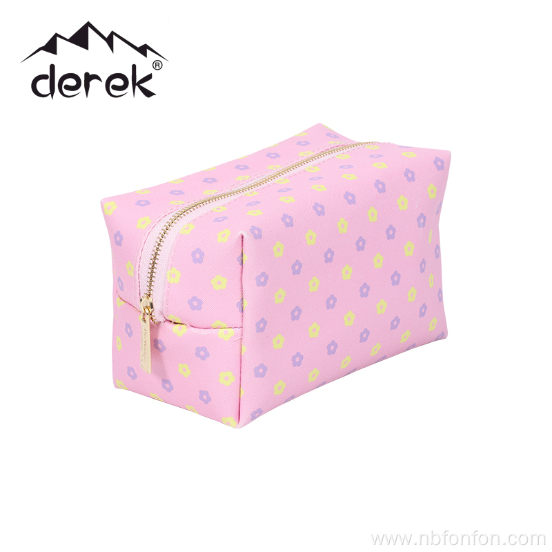 Cross print PU twill makeup Metal zipper makeup bag