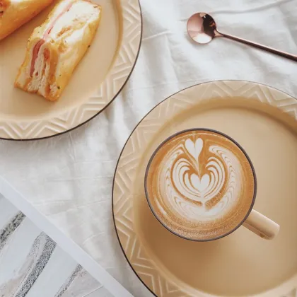 Vintage Style Retro Mug and Plate Ceramics Plate and Cups Set Japanese Stackable Mug with Saucer