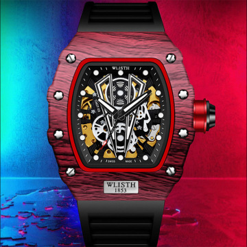 Men's Sports Waterproof Automatic Mechanical Skeleton Square Watch