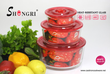 red round high borosil glass airtight food containers