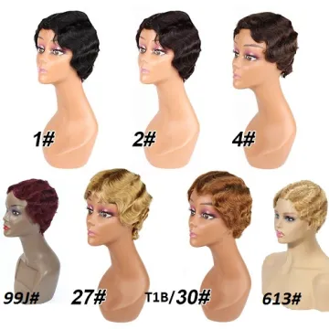 Short Pixie Wavy Human Hair Wigs For Women Brazilian Finger Wave Wig Remy Human Hair