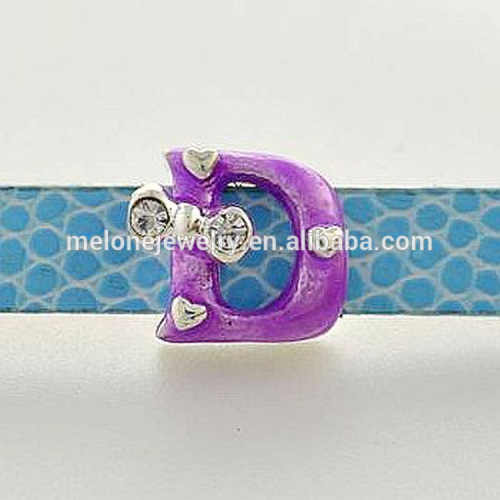 2015 purple enamel "D" letter 8mm slide charms alphabet inexpensive beads