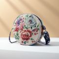 Bolso bandolera redondo con estampado de jacquard teñido en hilo de estilo étnico