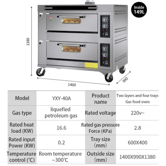 Gas Bakery Oven 2 Decks 4 Trays