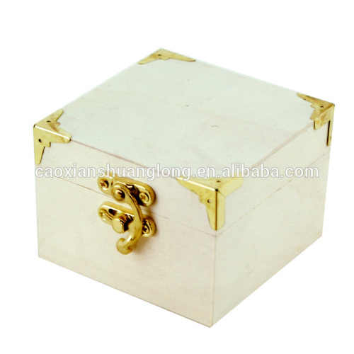 Caja de madera cuadrada pequeña barata natural con tapa con bisagras