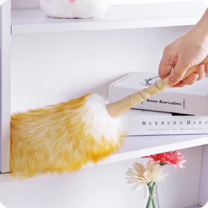 Feather Brush Duster Anti-static Wool Dust Cleaning Tool Wood Handle Dusting Cleaning Brush Wool Duster Brush For Dust Broom