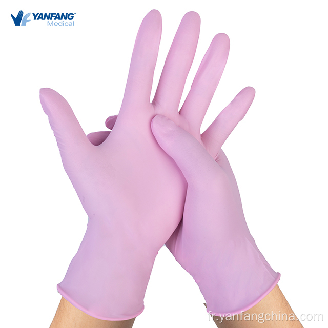 Examen rose jetable gant nitrile pour médical