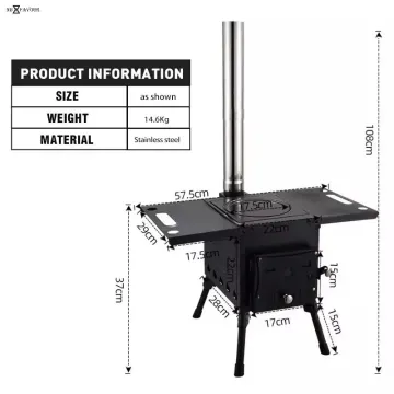 Multi-Purpose Portable Camping Wood Stove Tent Barbecue Stove Carbon Steel Wood Tent Stove with Stainless Steel Pipe