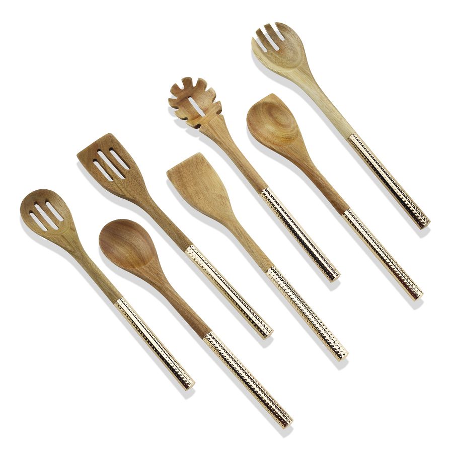 Juego de utensilios de cocina antiadherentes con mango de madera de acacia 7PCS