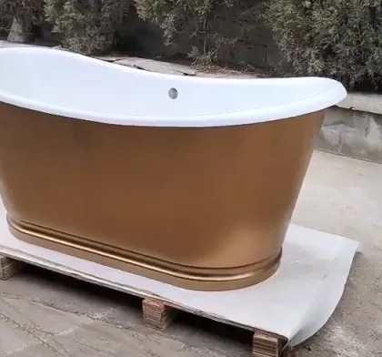 Brushed Brass Finish Bateau with Cast Iron Porcelain Bathtub 1670mm Long