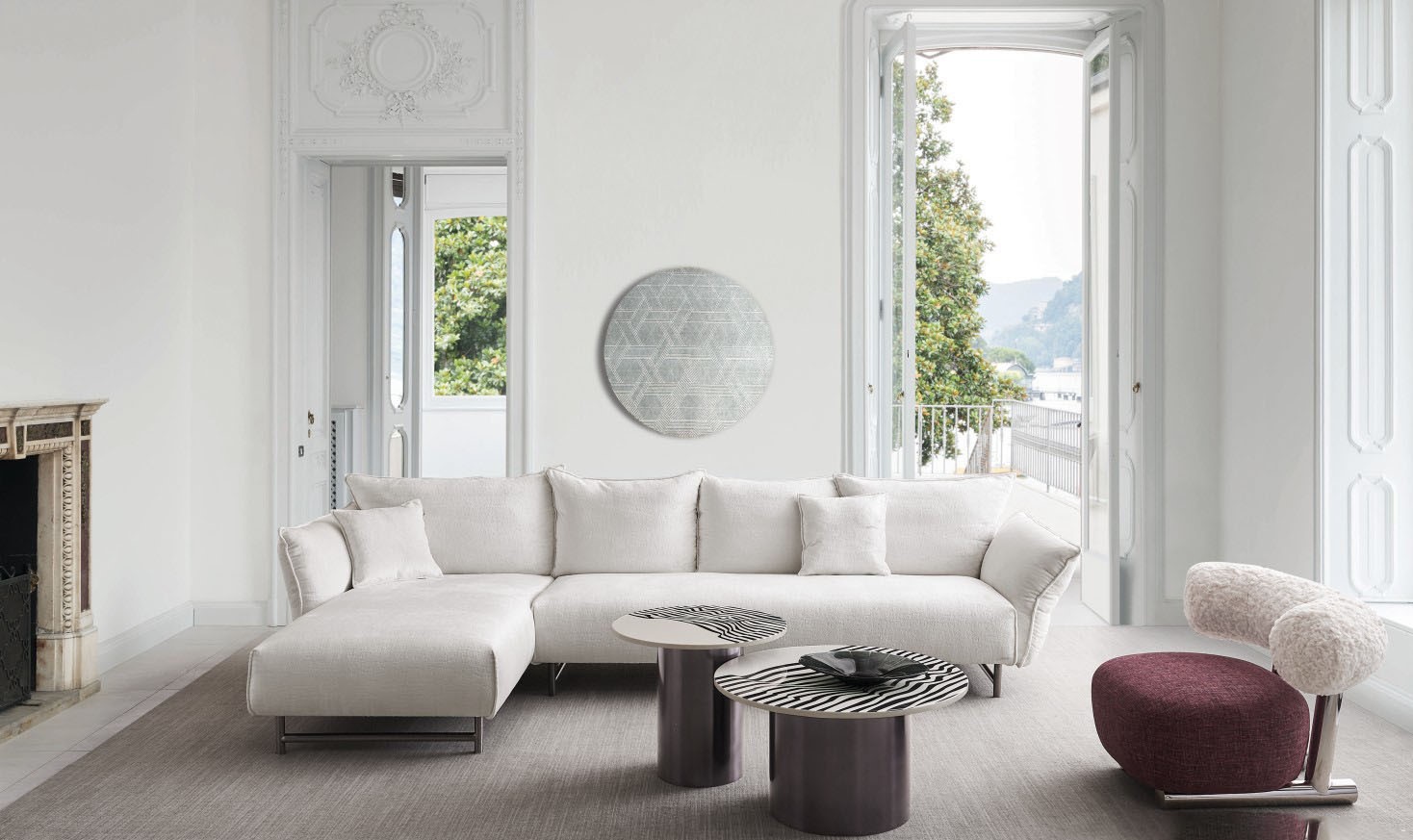 Nordic Light Luxury Italian Villa Arc Living Room Sofa