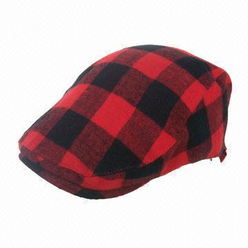 Black and Red Check Cap, Made of Cotton, Adult Size