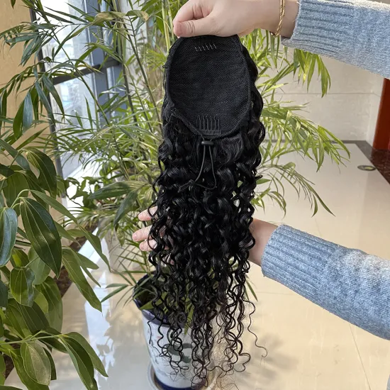 100% human hair water wave drawstring ponytail Brazilian human hair accessory