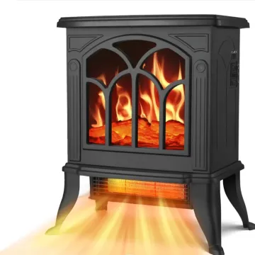 Konwin 750W-1500W Portable Electric Fireplace Heater with Tip-over Protection and 3D Log Effect