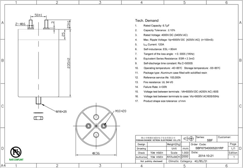 High AC Voltage 120A Current Film Capacitor