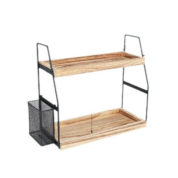 2-Tier Wooden Bathroom Organizer with Basket: Perfect for Makeup, Counter, and Kitchen Spices