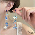 Blue Crystal Long Fringed Pendant Earrings