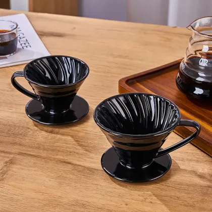 Wholesale Espresso Pour Over Coffee Maker Ceramic Black Dripper Set