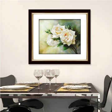 Hot Sale Bueatiful Needleworks 54*45cm DIY Handmade Cross Stitch Kit Embroidery Set Elegant White Roses Design Home Decoration
