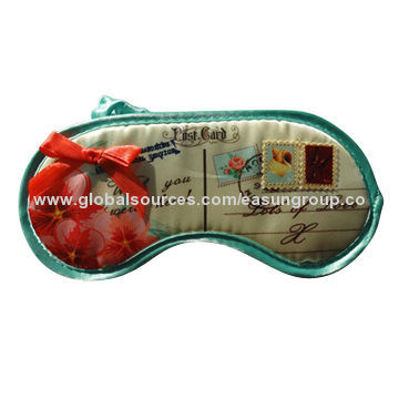 100% polyester satin travel eye mask, sized 18.5*8.5cm, with printed logo
