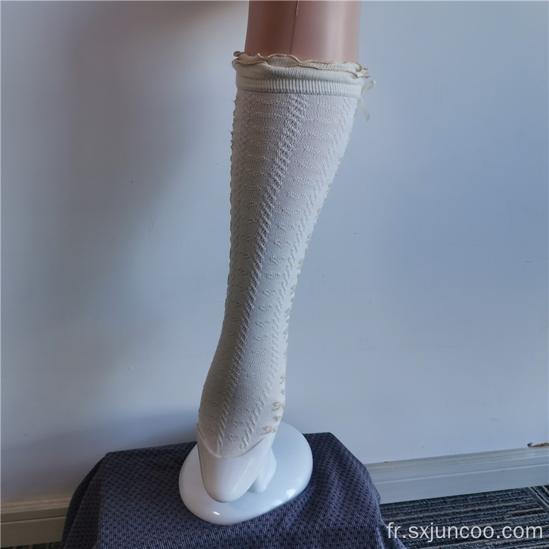 Chaussettes hautes princesse brodées en nylon blanc en dentelle de rêve