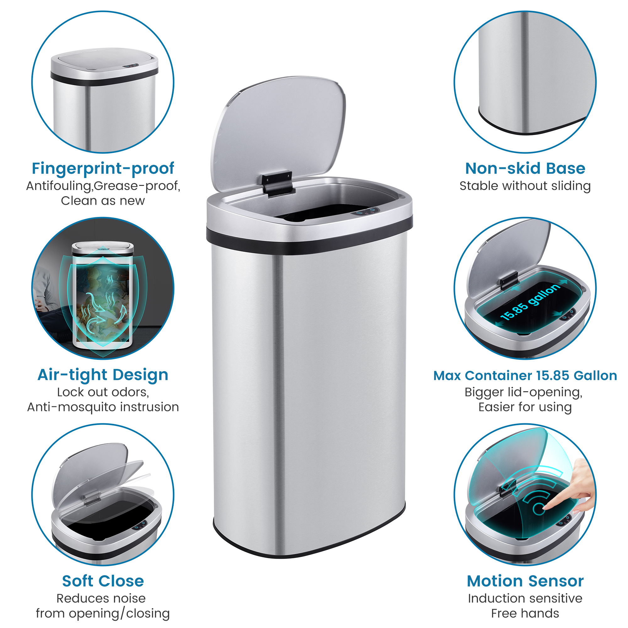 touchless sensor trash can with lid