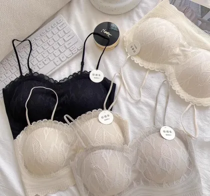 French Lace Back Bra with Thin Straps and Fixed Cups