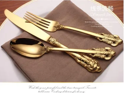 Luxury Royal Gold Plated Restaurant Cutlery Sets - High End Wedding Flatware