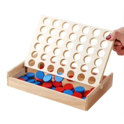 Travel-friendly Wooden Connect Four Game: Perfect for Kids and Family Entertainment
