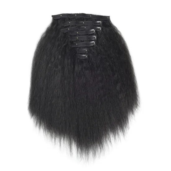 Dropshipping factory wholesale price  Human Hair Kinky Straight With Clip In Hair Extension Yaki Wave clip bundle virgin hair