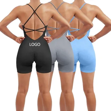 Women's Cross Backless Tummy Control Yoga Fitness Workout Jumpsuit