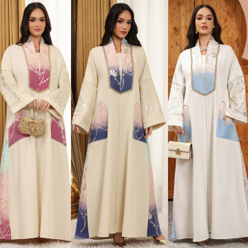 Gradient Jacquard V-Neck Jalabiya Abaya برای زنان
